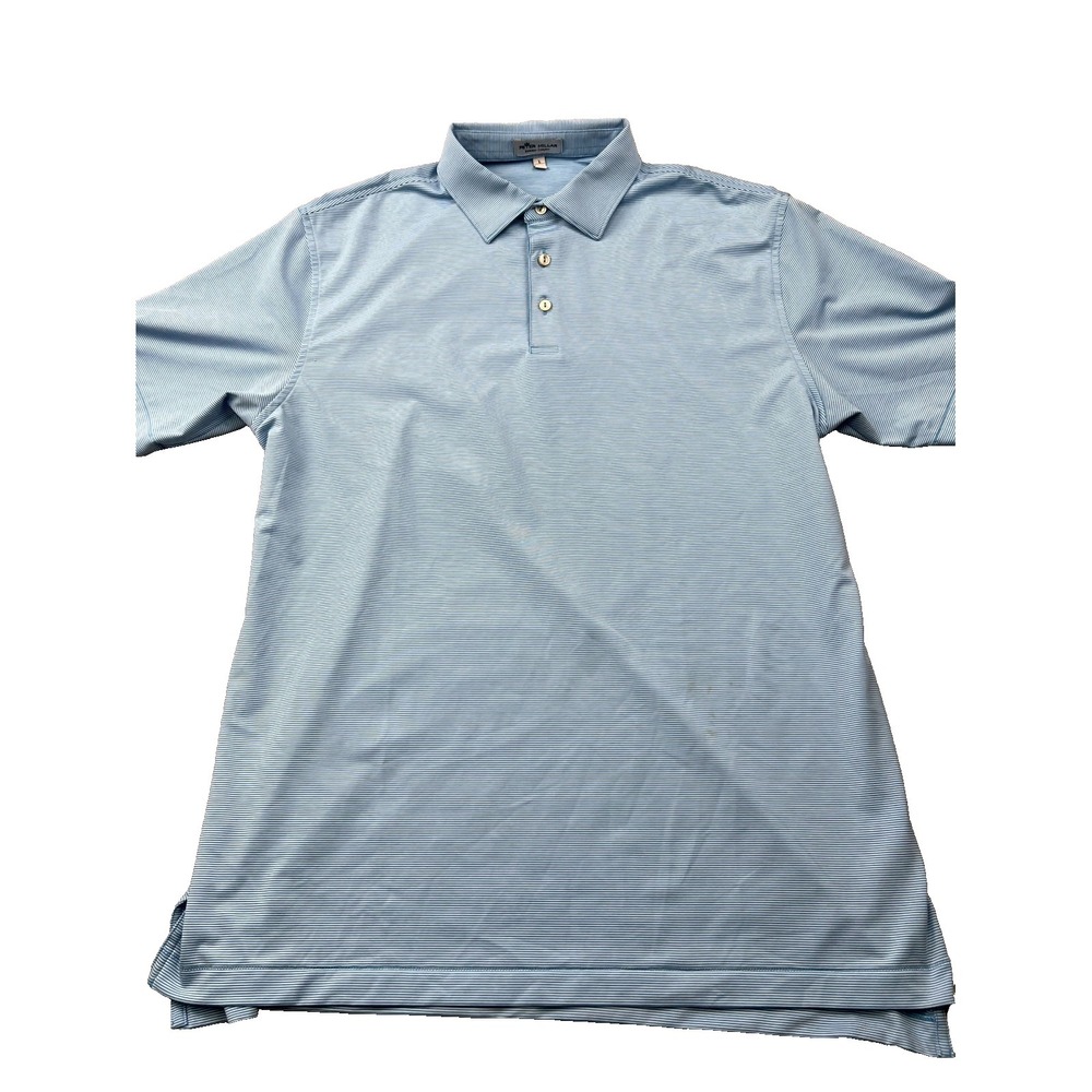 Peter Millar Summer Comfort Polo Shirt Mens Large Blue Striped Side Slit Tennis